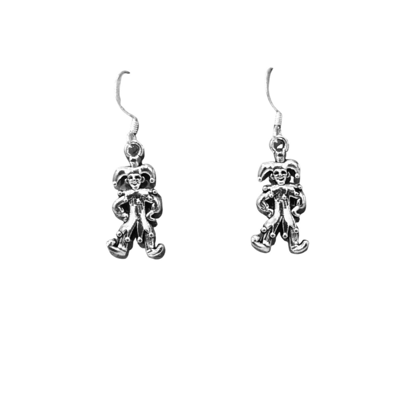 Silver Jester Clown On Stainless Steel Silver Earrings #2160